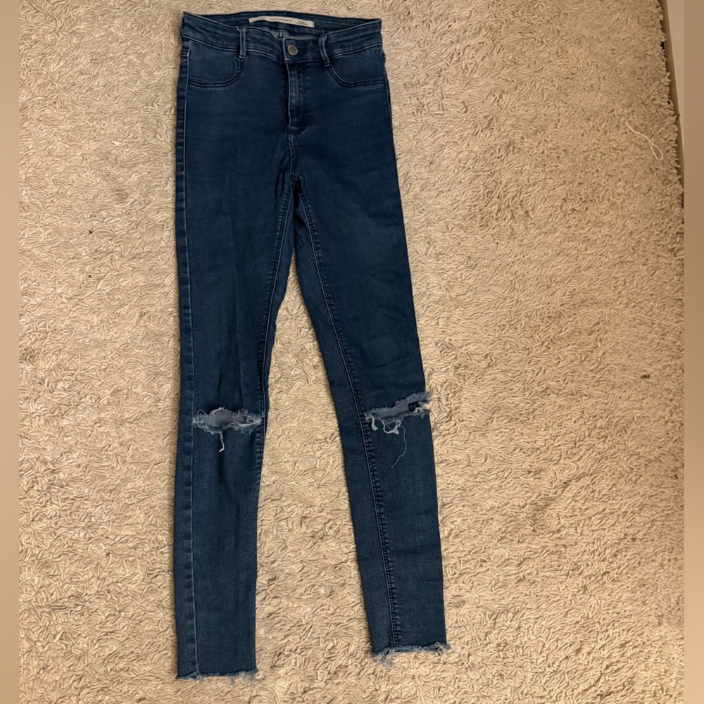 Zara Navy Distressed Skinny Jeans